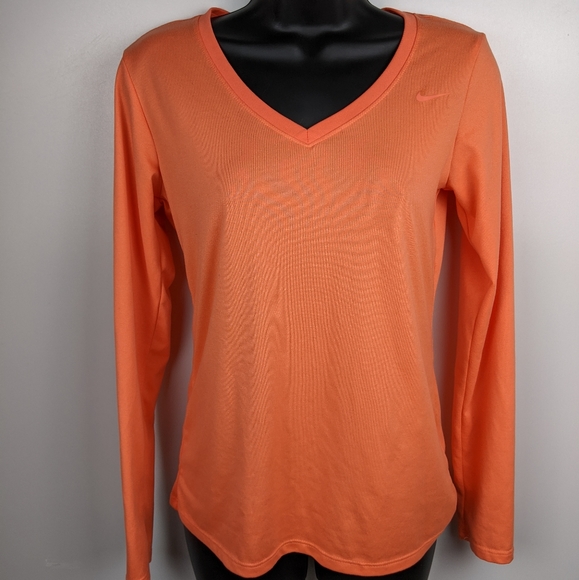 The Nike Tee Women's Orange V Neck Long Sleeve Top - Picture 4 of 8